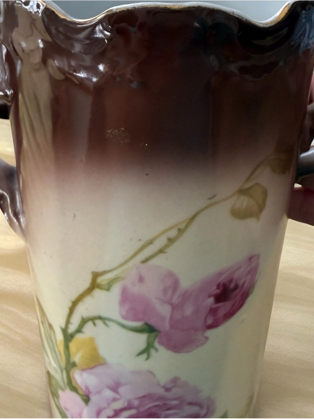 Vintage Victorian Style Floral Ceramic Vase with Handles - Picture 5 of 6